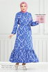 À Motifs Ceinturée Viscose Robe Numéro de pièce 821OZR1047-M Indigo - Thumbnail