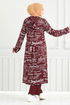 À Motifs Trois Hijab Combiner Numéro de pièce 4012BGS895-M Bourgogne - Thumbnail