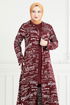 À Motifs Trois Hijab Combiner Numéro de pièce 4012BGS895-M Bourgogne - Thumbnail