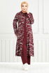 À Motifs Trois Hijab Combiner Numéro de pièce 4012BGS895-M Bourgogne - Thumbnail