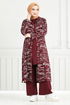 À Motifs Trois Hijab Combiner Numéro de pièce 4012BGS895-M Bourgogne - Thumbnail