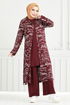 À Motifs Trois Hijab Combiner Numéro de pièce 4012BGS895-M Bourgogne - Thumbnail