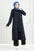 À Motifs Trois Hijab Combiner Numéro de pièce 4012BGS895-M Indigo et Noir - Thumbnail