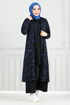 À Motifs Trois Hijab Combiner Numéro de pièce 4012BGS895-M Indigo et Noir - Thumbnail