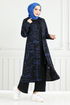 À Motifs Trois Hijab Combiner Numéro de pièce 4012BGS895-M Indigo et Noir - Thumbnail