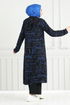 À Motifs Trois Hijab Combiner Numéro de pièce 4012BGS895-M Indigo et Noir - Thumbnail