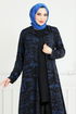 À Motifs Trois Hijab Combiner Numéro de pièce 4012BGS895-M Indigo et Noir - Thumbnail