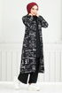 À Motifs Trois Hijab Combiner Numéro de pièce 4012BGS895-M Noir - Thumbnail