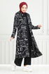 À Motifs Trois Hijab Combiner Numéro de pièce 4012BGS895-M Noir - Thumbnail
