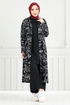 À Motifs Trois Hijab Combiner Numéro de pièce 4012BGS895-M Noir - Thumbnail