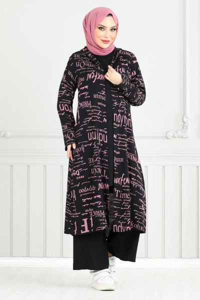 MRV B.G.S. - À Motifs Trois Hijab Combiner Numéro de pièce 4012BGS895-M Rosier Sec et Noir