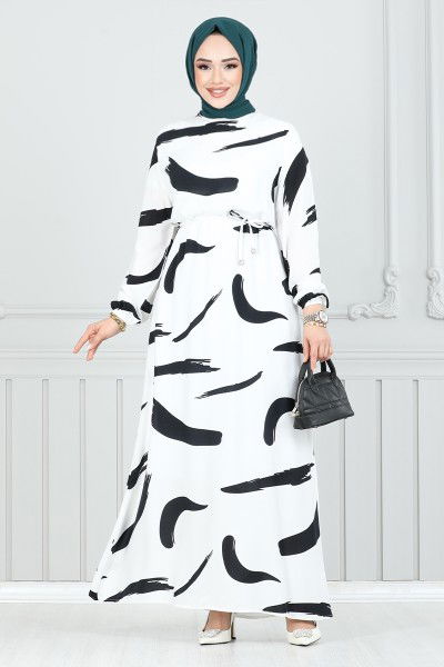 MRV O.Z.R. - À Motifs Viscose Robe 800 OZR1047-L Écru