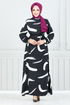 À Motifs Viscose Robe 800 OZR1047-L Noir - Thumbnail