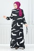 À Motifs Viscose Robe 800 OZR1047-L Noir - Thumbnail