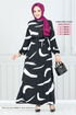 À Motifs Viscose Robe 800 OZR1047-L Noir - Thumbnail