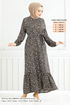 À Motifs Viscose Robe Numéro de pièce 822OZR1047-M Café - Thumbnail