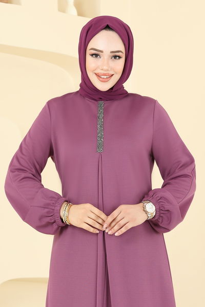 A.S.M. - A Pileli Mira Elbise ASM2824-MS Koyu Gül Kurusu - 385569