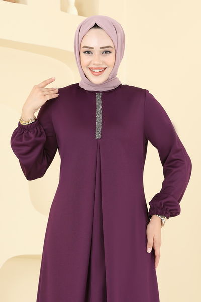 A.S.M. - A Pileli Mira Elbise ASM2824-MS Mürdüm - 385561