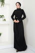 Accessory Buttoned Up Silvery Evening dress 3010BSS1025-M Black - Thumbnail