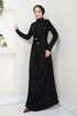 Accessory Buttoned Up Silvery Evening dress 3010BSS1025-M Black - Thumbnail