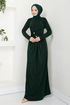 Accessory Buttoned Up Silvery Evening dress 3010BSS1025-M Emerald - Thumbnail