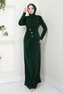 Accessory Buttoned Up Silvery Evening dress 3010BSS1025-M Emerald - Thumbnail