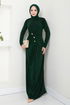 Accessory Buttoned Up Silvery Evening dress 3010BSS1025-M Emerald - Thumbnail