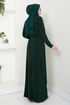 Accessory Buttoned Up Silvery Evening dress 3010BSS1025-M Emerald - Thumbnail