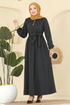 Aksesuar Düğmeli Balıksırtı Elbise 4133PM271-MS Siyah - Thumbnail