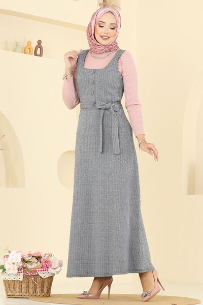 U.K.B. - Aksesuar Düğmeli Balıksırtı Jile 24001UKB139-MS Gri - 393422