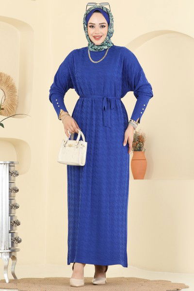 T.P.K. - Aksesuar Düğmeli Merserize Elbise 241420TPK1167-MS Saks