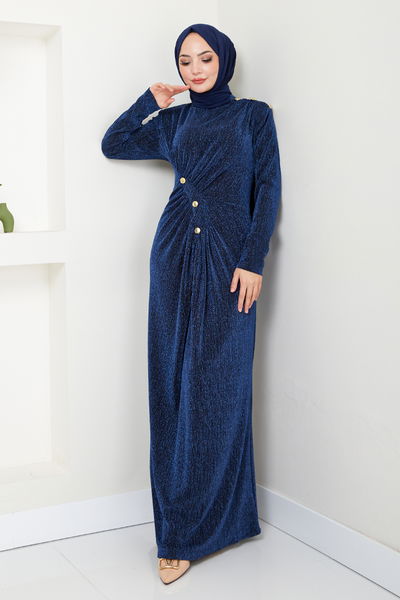MRV B.S.S. - Aksesuar Düğmeli Simli Abiye 3010BSS1025-M Laci