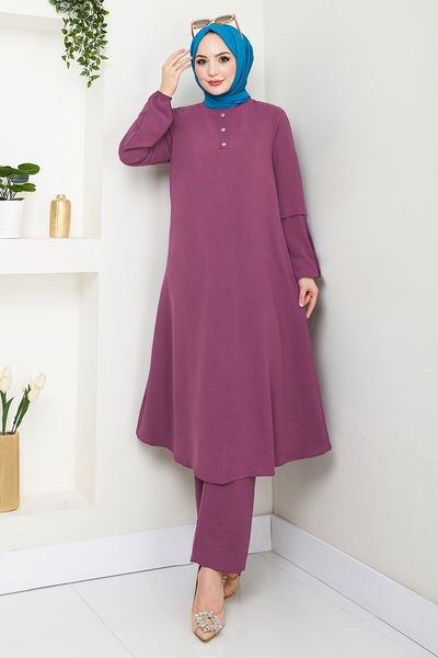 MRV M.H. - Aksesuar Düğmeli Takım 4012MH1062-M Koyu Lila