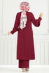 Aksesuar Düğmeli Tesettür Takım 2664SL890-M Bordo - Thumbnail
