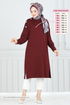 Aksesuar Düğmeli Tesettür Tunik 2695AYD574-MS Bordo - Thumbnail
