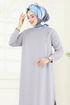 Aksesuar Fermuarlı Tesettür Tunik 2700AYD574-MS Gri - Thumbnail