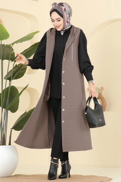 T.R.T. - Aksesuar Zincirli Kapitone Yelek 1979TRT545-MS Koyu Vizyon