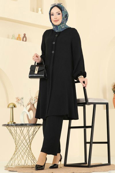 S.L. - Aksesur Düğmeli Aerobin Takım 2621SL432-MS Siyah