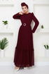 Arch Chiffon Abendkleid 5621END900-M Bordeaux - Thumbnail