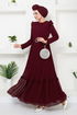 Arch Chiffon Abendkleid 5621END900-M Bordeaux - Thumbnail