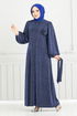 Argenté Hijab Robe de soirée 5657END900-L Indigo - Thumbnail