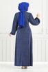 Argenté Hijab Robe de soirée 5657END900-L Indigo - Thumbnail