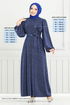 Argenté Hijab Robe de soirée 5657END900-L Indigo - Thumbnail