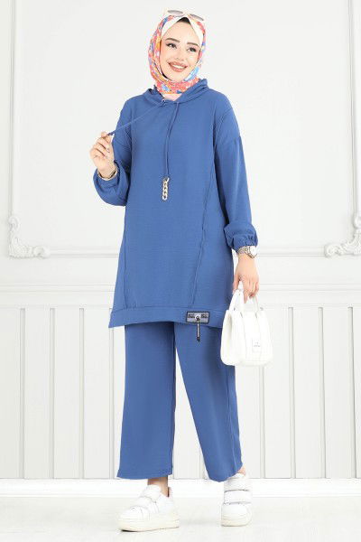 U.Z. - Arma Detay Tesettür Takım 6014UZ662-MS İndigo