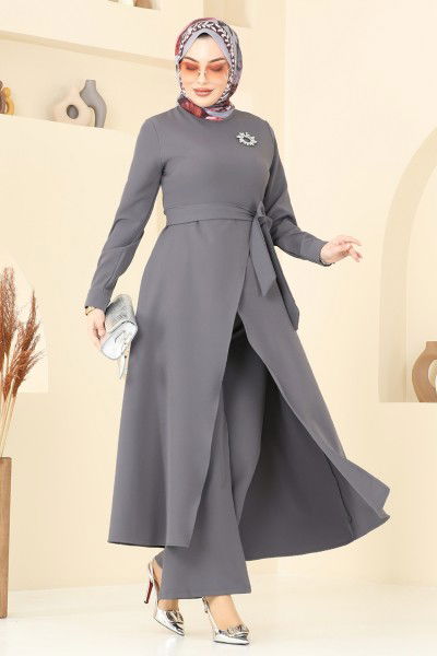 S.L. - Asimetrik Kesim Tesettür Takım 2640SL432-MS Antrasit