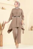 S.L. - Asimetrik Kesim Tesettür Takım 2695SL432-MS Koyu Vizon