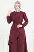 Asimetrik Kesim Tesettür Takım 4743ZNK903-M Bordo - Thumbnail