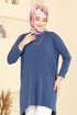 Asimetrik Kesim Tesettür Tunik 5094UZ662-MS İndigo - Thumbnail
