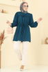 Bağcık Detaylı Poplin Tunik 287ASN888-MS Petrol - Thumbnail