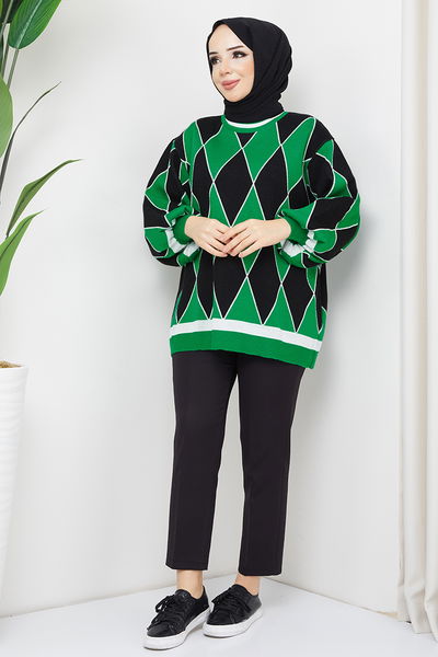 MSV - Baklava Desenli Triko Tunik MSV21205 Zümrüt